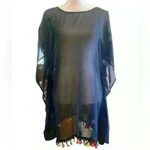 MIKEN Swim Coverup Black Tassles sz M